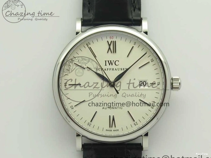 MIROTIME 0223 Supportive Portofino Automatic SS AF 1:1 Best Edition White Dial on Black Croco Leather Strap A 7184